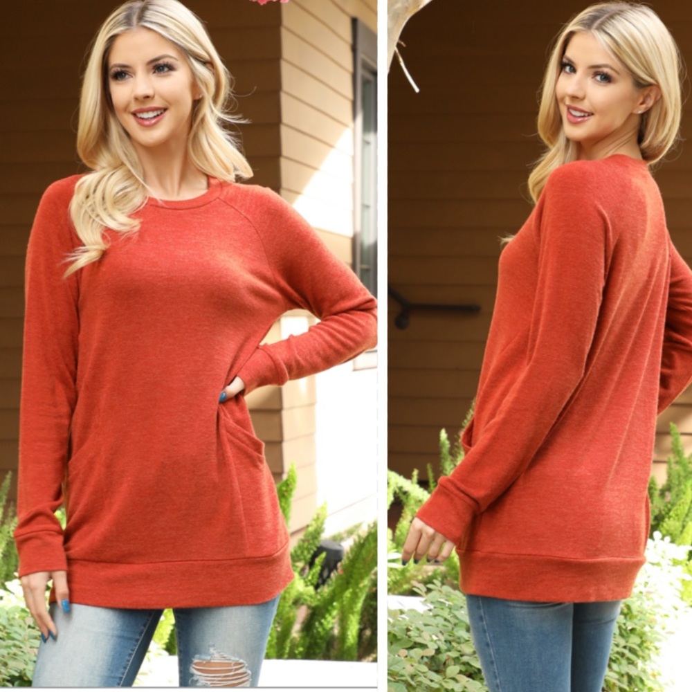 Women's Cozy Orange top perfect for holidays fall thanksgiving